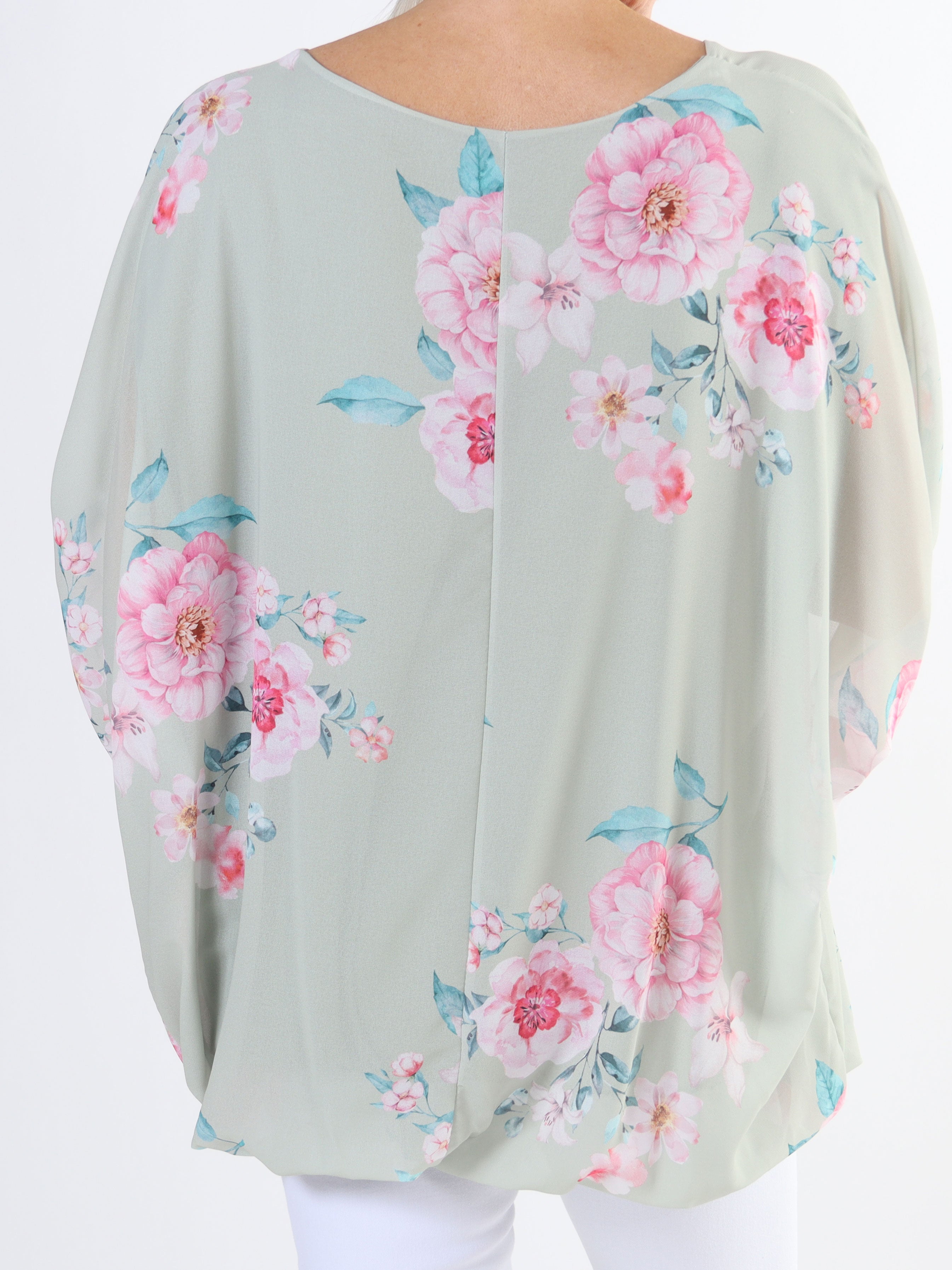 Destiny Rose - Plus size blus i chiffong med bondrosor